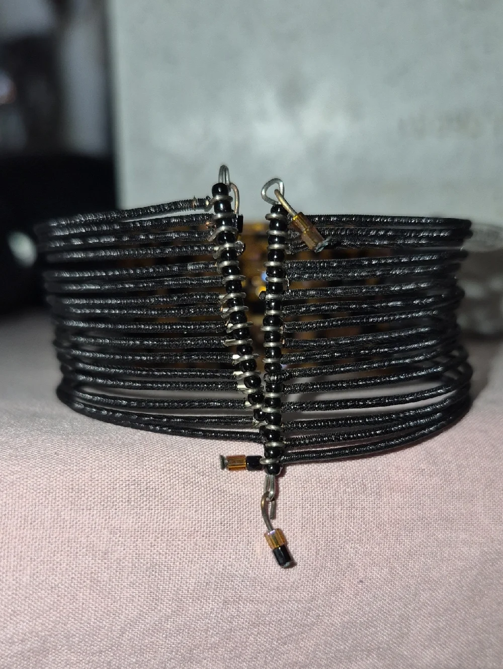 Twos Company Metallic Iridescent Brown Black Pink Seed Beaded Cuff Bracelet